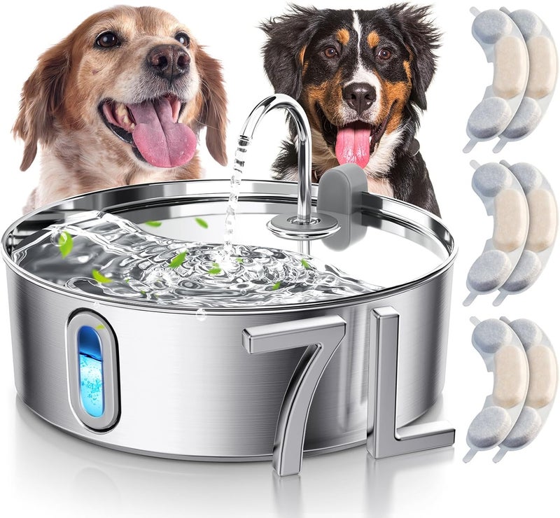 smartoo Dog Water Fountain for Large Dogs 7L/236oz Stainless Steel Dog Water Bowl Dispenser Automatic Cat Water Fountain with Deeper Drinking Area, Multi-Filtration Pet Fountain with 6 Filters - Image 1